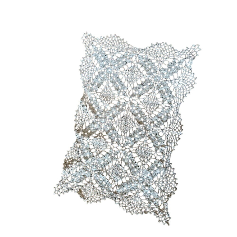 Vintage Handmade crochet lace runner oblong 21 inches by 13.5 inches long